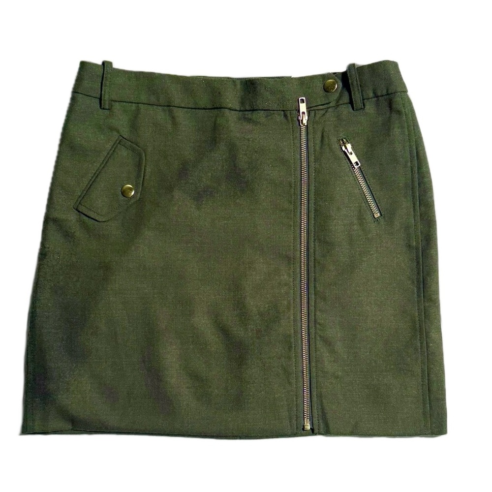 J.Crew Olive Green Moto Mini Skirt β Size 2 Utility Style Fall Style Staple NWT